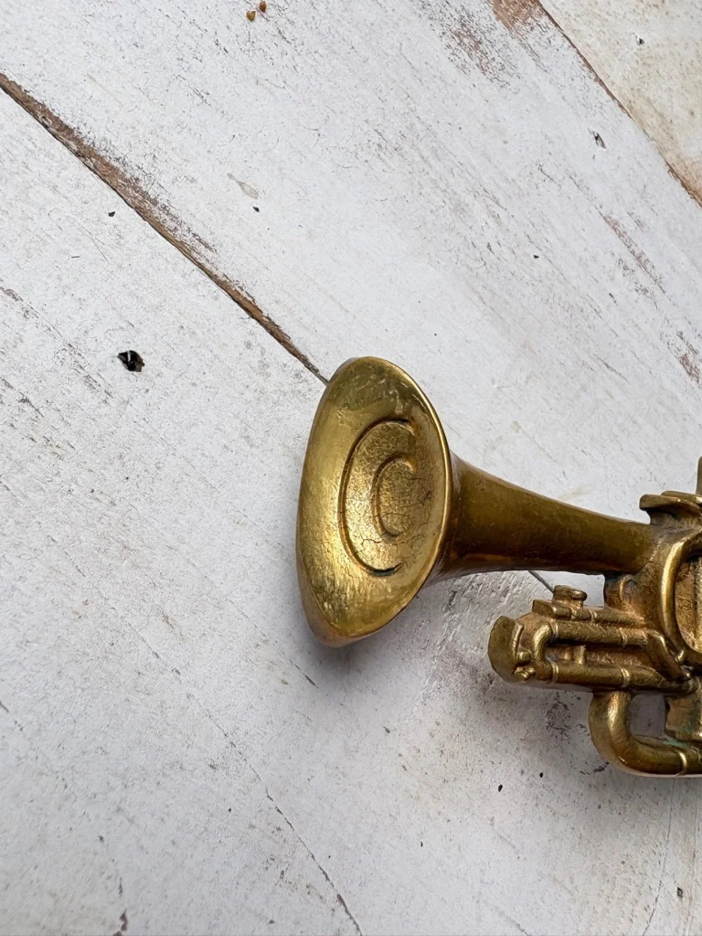 Vintage Baron solid Brass belt Buckle cornet trumpet music band 70s sz 34 belt